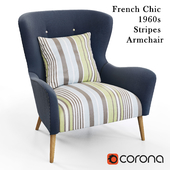 French Chic 1960s Stripes Armchair