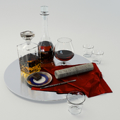 Набор с графином для виски и коньяка на большом блюде - Set whiskey and cognac decanter on dish
