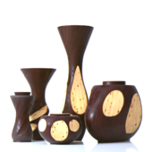 A set of vases made of wood