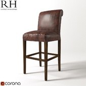 RH Hudson Roll-Back Upholstered Stool