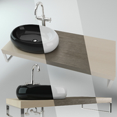 Washbasin on the wooden plate