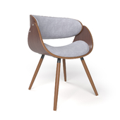 Walnut Plywood and Grey Fabric Arm Dinning Mid-century Style Chair with Wraparound Back