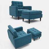Empress Upholstered armchair and ottoma in Azure