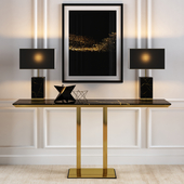 Console in gold and black marble finishes