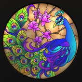 Stained Glass Peacock (round)