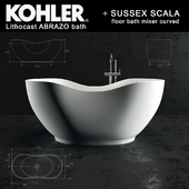 Kohler lithocast Abrazo + Scala floor bath mixer curved