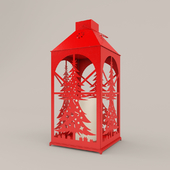Red Flameless Candle Lantern - Christmas Tree Cut Out