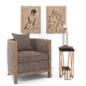 Uttermost_Viaggio Accent Chair,Agnes Accent Table, Cosme Candleholders S/2, Silhouettes S/2