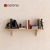 Wood shelf with books Set