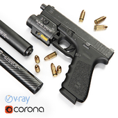 Pistol Glock 17 Gen4 + Flashlight with laser pointer