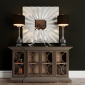 Chest of drawers, mirror and lamp