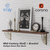 Mid-Century Shelf + Bracket Antique Brass Star Burst