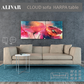 ALIVAR SET Cloud sofa, Harpa tabele, CHANDRA carpet