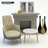 Chair guscioalto fireplace and coffee table