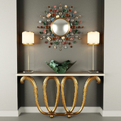 Wall Console, Mirror, Table lamp and vase
