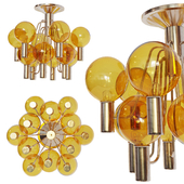 Hans-Agne Jakobsson Ceiling Lamp in Brass and Yellow Glass