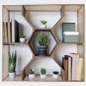 Honeycomb Wall Shelf with Mesh Brass Frame