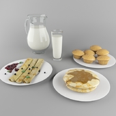 Pancakes, cakes and milk