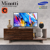 Lang Minotti tv console and Samsung QLEDTV