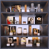 Shelf with decor. Books, vase