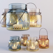 Glass With Gold Detail Lantern Set Of 2