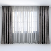 Direct curtains in the floor and tulle in a modern style