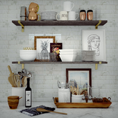 Shelf with kitchen utensils and cutlery