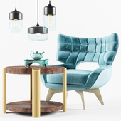 Cavalli Blue Velvet Armchair with Tiziano table