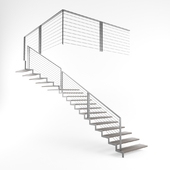 Modern Wooden Staircase with Metal Handrail