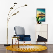 Cotton armchair Missana design, Senk Floor Lamp Brass