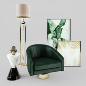 Essential Home Bogarde Armchair, Vinicius side table+ Frato Lamp