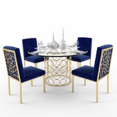 Meridian Opal Dining Room Set in Gold & Navy