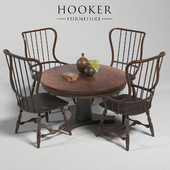 Hooker Furniture Dining Room Sanctuary Spindle Back Side Chair, Arm Chair-Ebony, Table - Ebony & Copper,