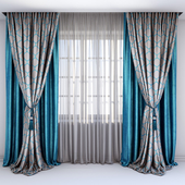 Curtains with a pick-up brush in turquoise colors.
