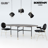 Bontempi Glamor table, Penelope chair, Gubi Multi-Lite