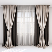 Curtains with pick-up - a brush and straight curtains in brown-beige tones.