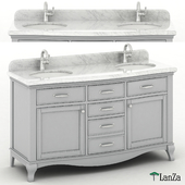 60"Double sink wooden vanity with Carrara marble top