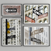 Collection of New York Street Signs with Frame