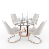 Kyla KD PU Chairs and Rolin KD Round Dining Table