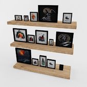 shelves with paintings