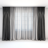Straight two-color curtains in the floor and tulle in a modern style
