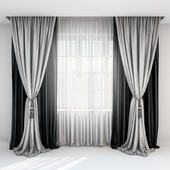 Black satin curtains with pick-up brush, gray curtains in the floor and tulle