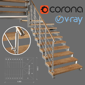 Современная  двухмаршевая лестница с забежными ступенями