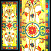 Geometric bright stained-glass window for a niche of a wall or a ceiling