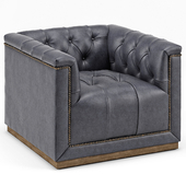Emmy Rustic Lodge Black Leather Tufted Cube Armchair