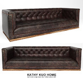 Karl Rustic Lodge Black Stud Tufted Leather Sofa