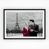 Постер на тему Парижа и романтической встречи Мэрилин Монро и Элвиса Пресли.