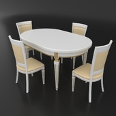 Столовый набор классического итальянского дизайна, состоящий из стола и стульев Nike Avorio