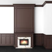 Brown wall panels and marble fireplace