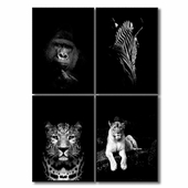 Набор постеров с изображением зверей - горилла, зебра, леопард, лев.